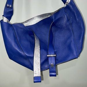 Stuart Weitzman royal blue crossbody purse with silver lining - great condition